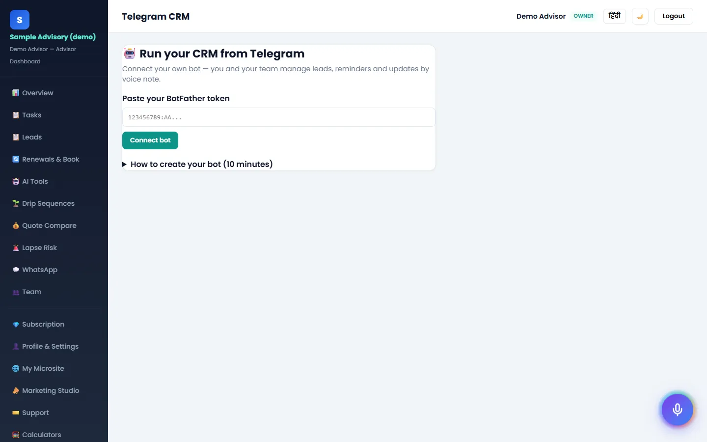 Sarathi web dashboard: connect Telegram (coming soon, preview)
